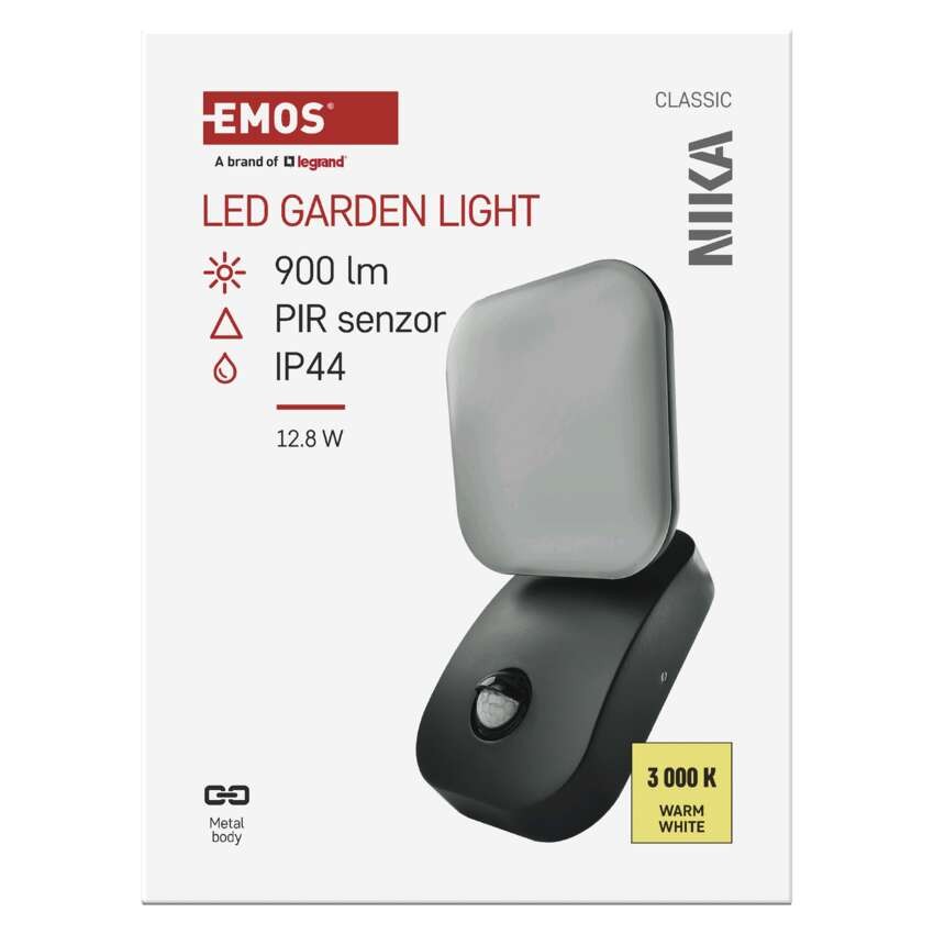 LED záhradné nástenné svietidlo NIKA, senzor súmraku, 12 x 12 x 20 cm, 12,8 W, teplá biela
