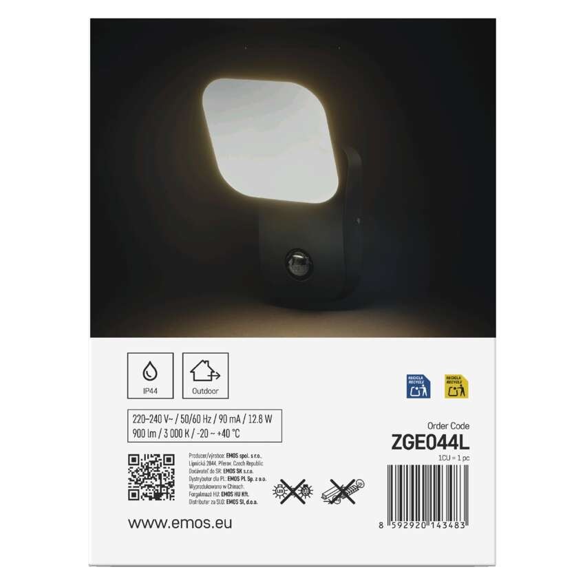 LED záhradné nástenné svietidlo NIKA, senzor súmraku, 12 x 12 x 20 cm, 12,8 W, teplá biela