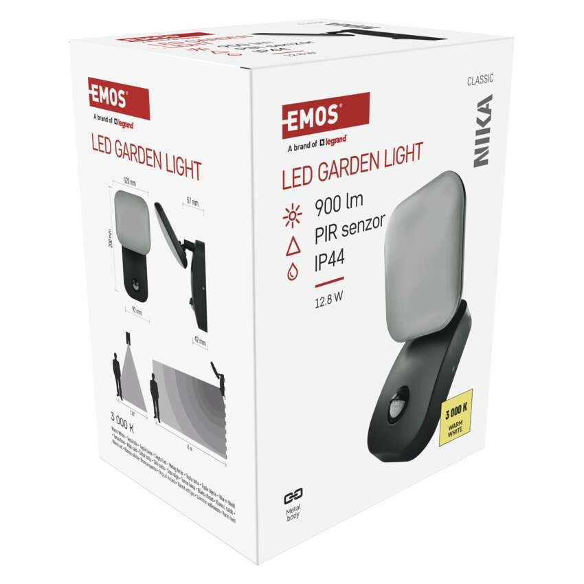 LED záhradné nástenné svietidlo NIKA, senzor súmraku, 12 x 12 x 20 cm, 12,8 W, teplá biela