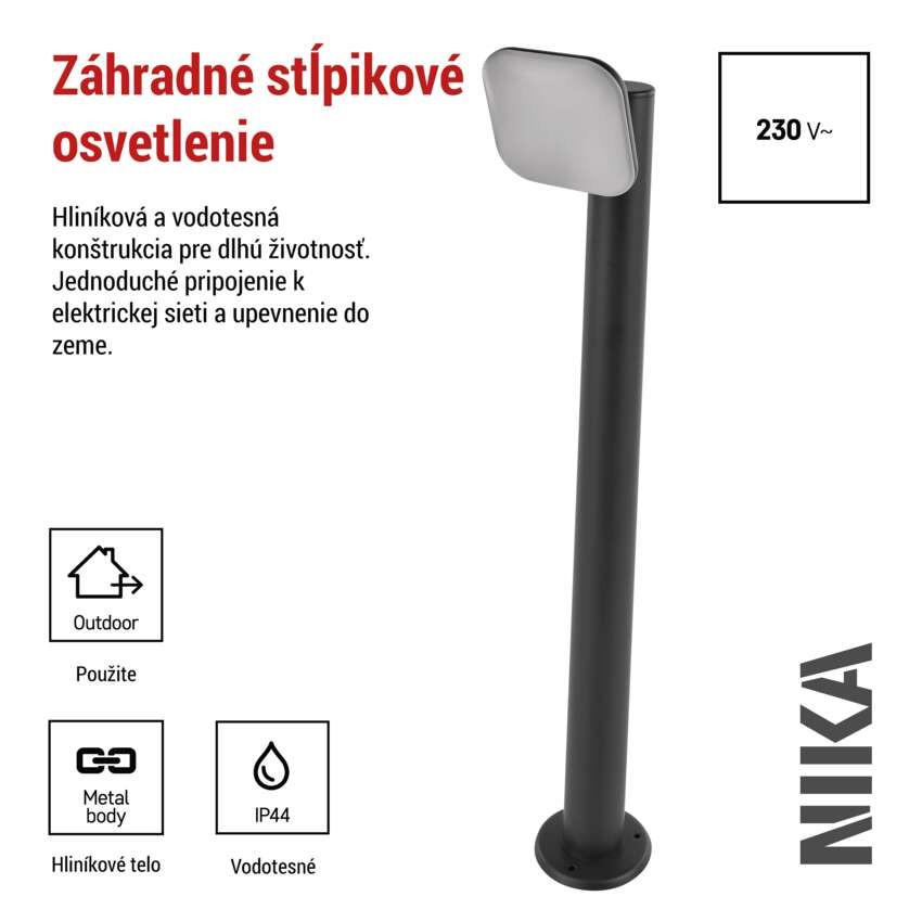 LED záhradné stĺpikové svietidlo NIKA, 12 x 12 x 80 cm, 12,5 W, teplá biela
