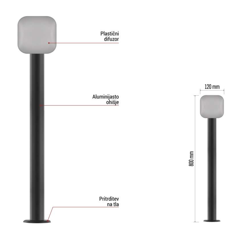 Vrtna LED stoječa svetilka NIKA, 12 x 12 x 80 cm, 12,5 W, toplo bela