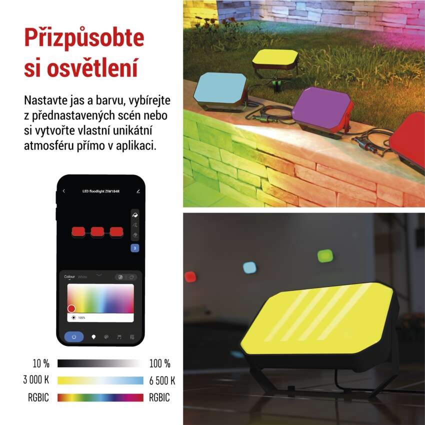 GoSmart venkovní LED reflektor, startovací sada, 3 díly, 14 W, RGBIC stmívatelné, WiFi