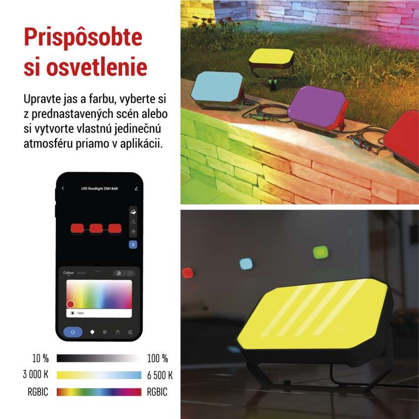 GoSmart vonkajší LED reflektor, štartovacia sada, 3 diely, 14 W, RGBIC stmievateľný, WiFi