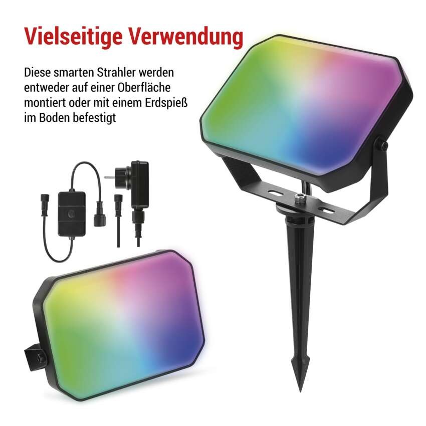 GoSmart LED-Außenstrahler, Starter-Set, 3-teilig, 14 W, RGBIC dimmbar, WiFi