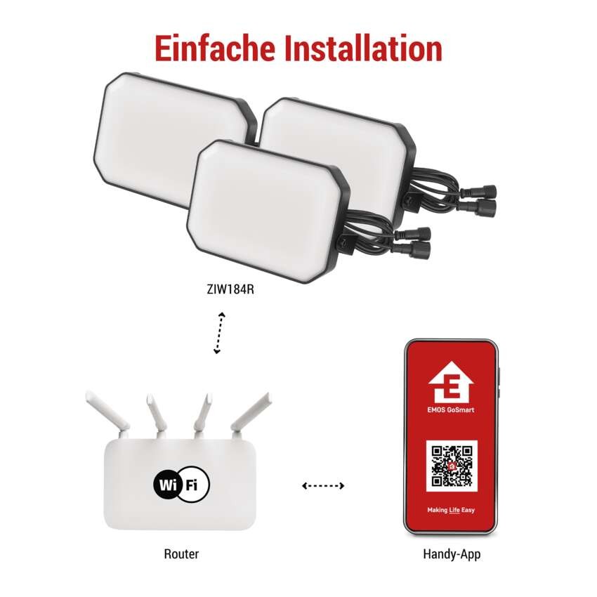 GoSmart LED-Außenstrahler, Starter-Set, 3-teilig, 14 W, RGBIC dimmbar, WiFi