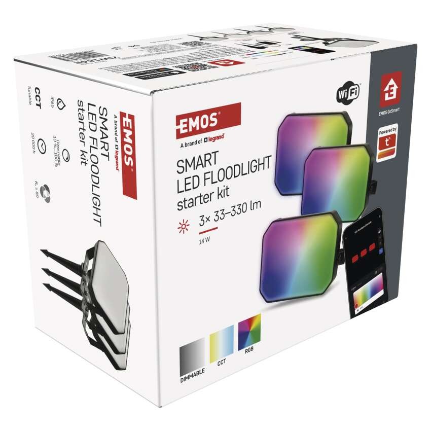 GoSmart LED-Außenstrahler, Starter-Set, 3-teilig, 14 W, RGBIC dimmbar, WiFi