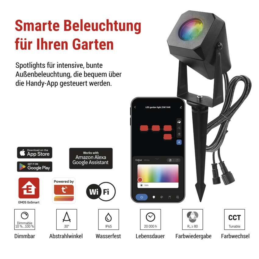 GoSmart LED-Außenstrahler, Erweiterungsset, 1 Stück, 1,5 W, RGBIC dimmbar, WiFi
