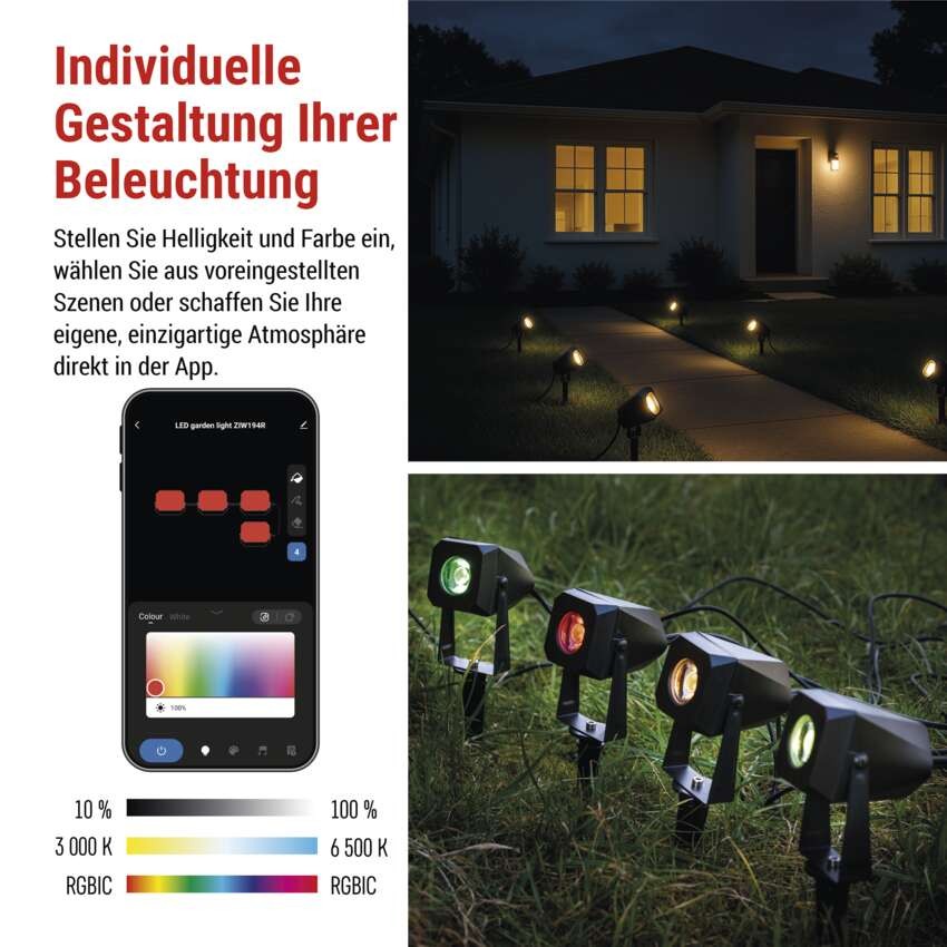 GoSmart LED-Außenstrahler, Erweiterungsset, 1 Stück, 1,5 W, RGBIC dimmbar, WiFi
