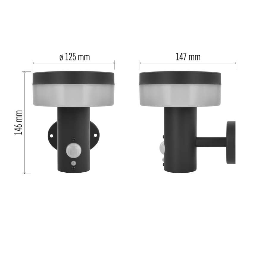 Vrtna LED stenska svetilka TERION s PIR senzorjem, 12,5 x 14,7 x 14,6 cm
