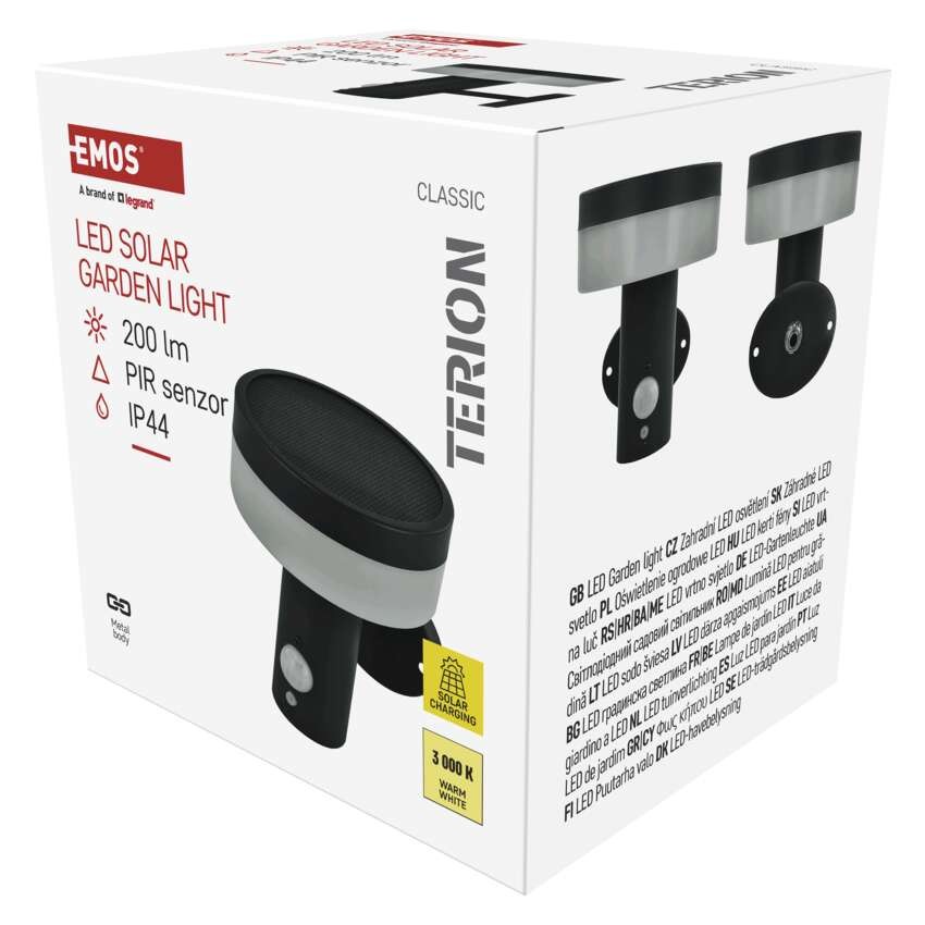 Vrtna LED stenska svetilka TERION s PIR senzorjem, 12,5 x 14,7 x 14,6 cm