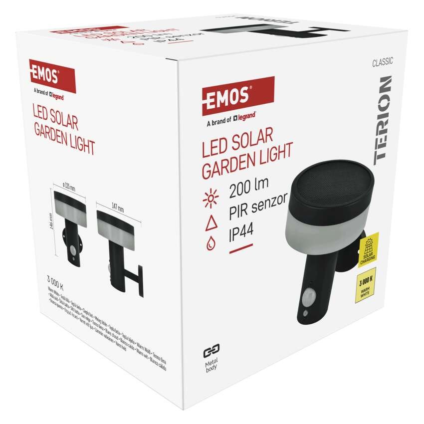 Vrtna LED stenska svetilka TERION s PIR senzorjem, 12,5 x 14,7 x 14,6 cm