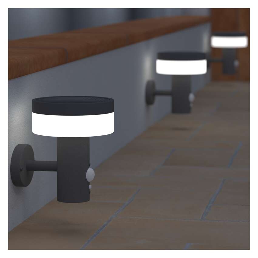 Vrtna LED stenska svetilka TERION s PIR senzorjem, 12,5 x 14,7 x 14,6 cm