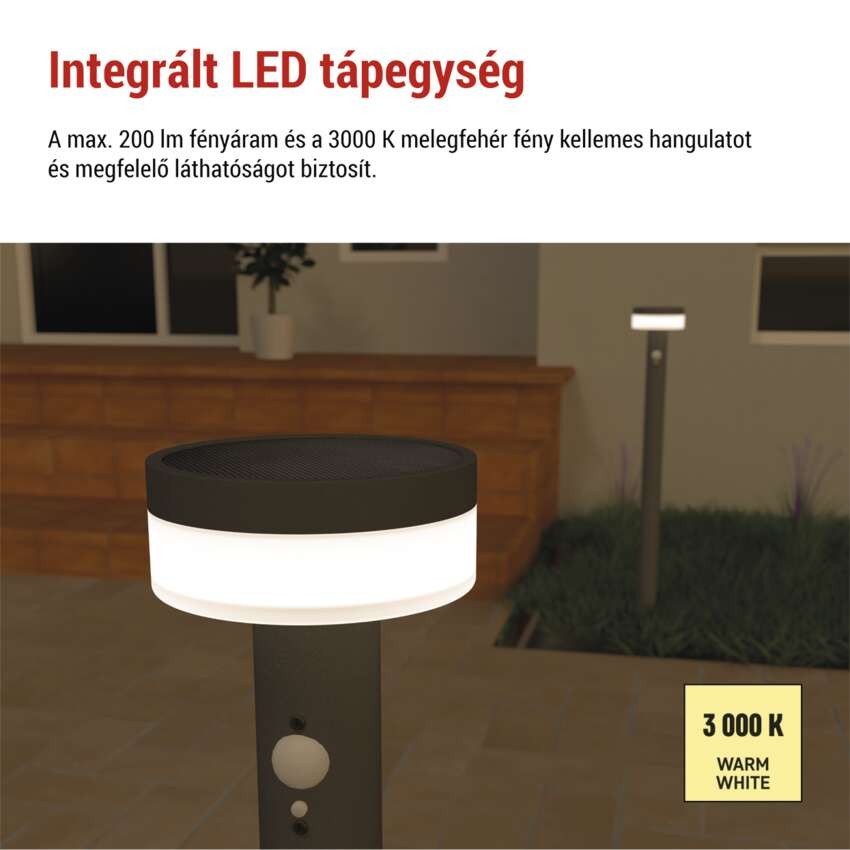 LED napelemes kerti oszloplámpa TERION szürkületérzékelővel, 12,5 x 12,5 x 80 cm