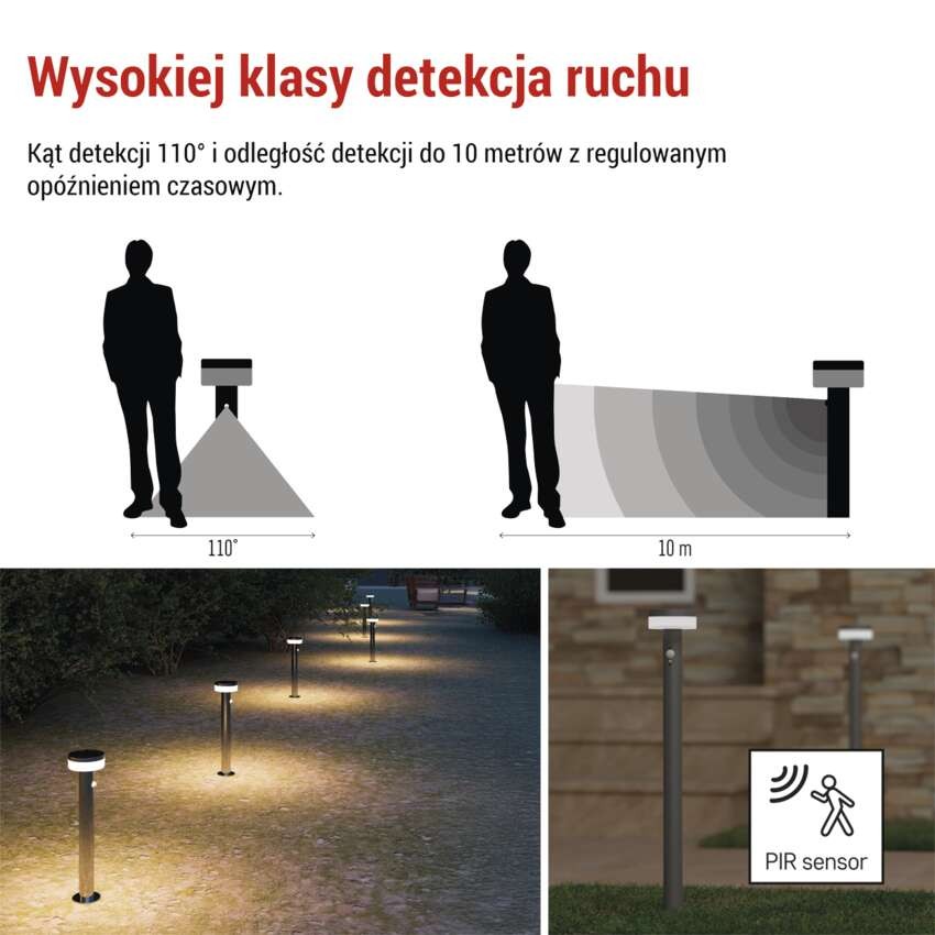 Lampa LED Garden TERION solarna 80 cm, ciepła biel, max 200 lm, IP44, PIR