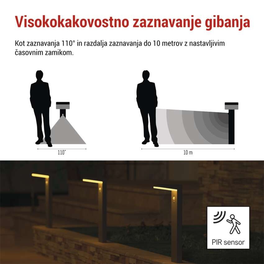 Vrtna LED stenska svetilka VEREA s PIR senzorjem, 10,7 x 15,4 x 50 cm