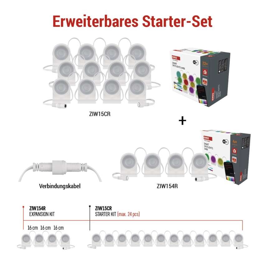 GoSmart LED-Strahler - 255 cm Kette, 12 Teile, 7 W, RGBIC+CCT, dimmbar, WiFi