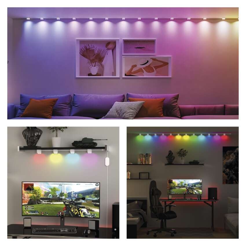 GoSmart LED-Strahler - 255 cm Kette, 12 Teile, 7 W, RGBIC+CCT, dimmbar, WiFi