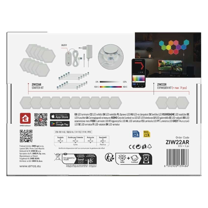 GoSmart LED svietidlo Hexagon, štartovací sada, 10 dielov, 19 W, RGBIC stmievateľné, WiFi