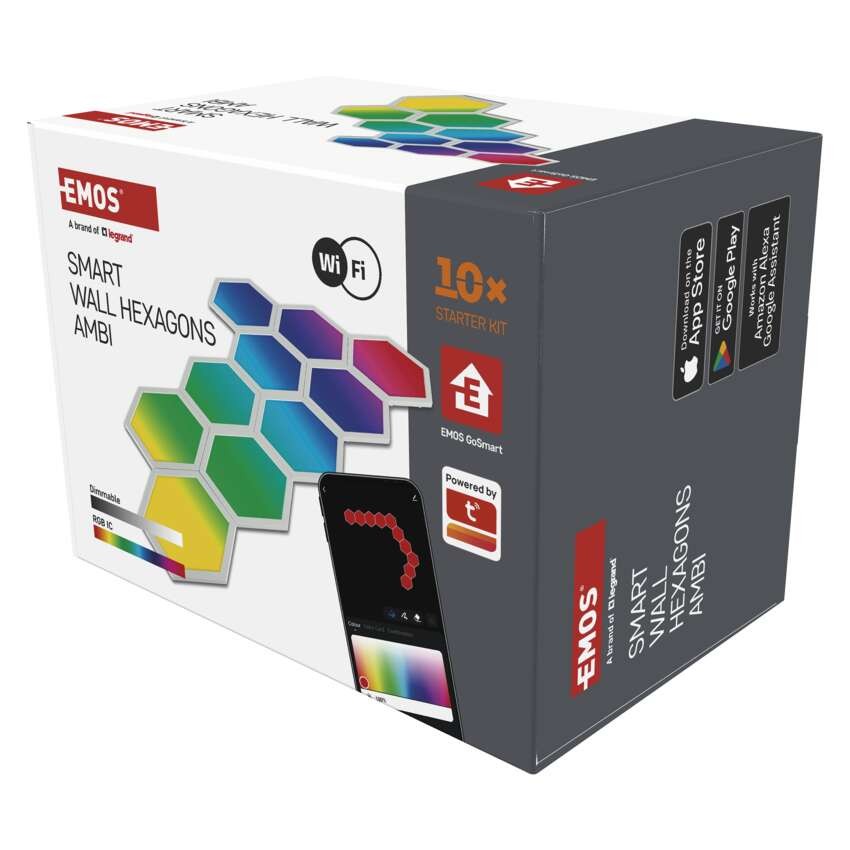 GoSmart LED svietidlo Hexagon, štartovací sada, 10 dielov, 19 W, RGBIC stmievateľné, WiFi