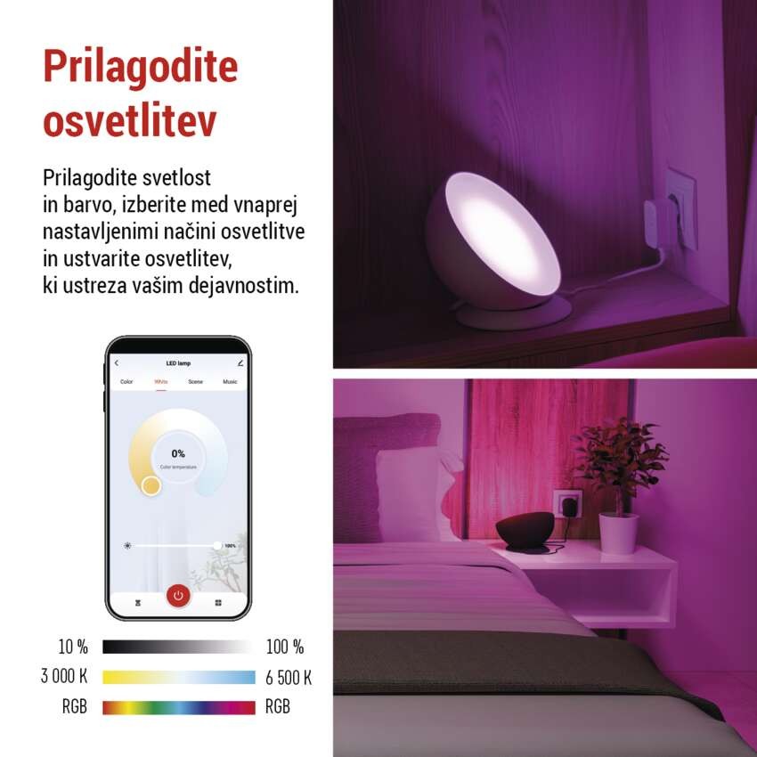 GoSmart LED ambientalna svetilka, bela, topla bela–hladna bela/ RGB, WiFi