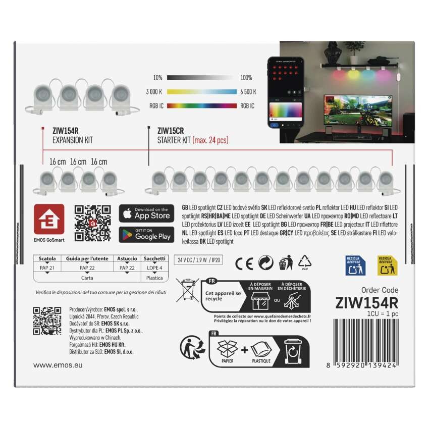 GoSmart LED-Strahler - 85 cm Kette, 4 Teile, 7 W, RGBIC+CCT, dimmbar, WiFi