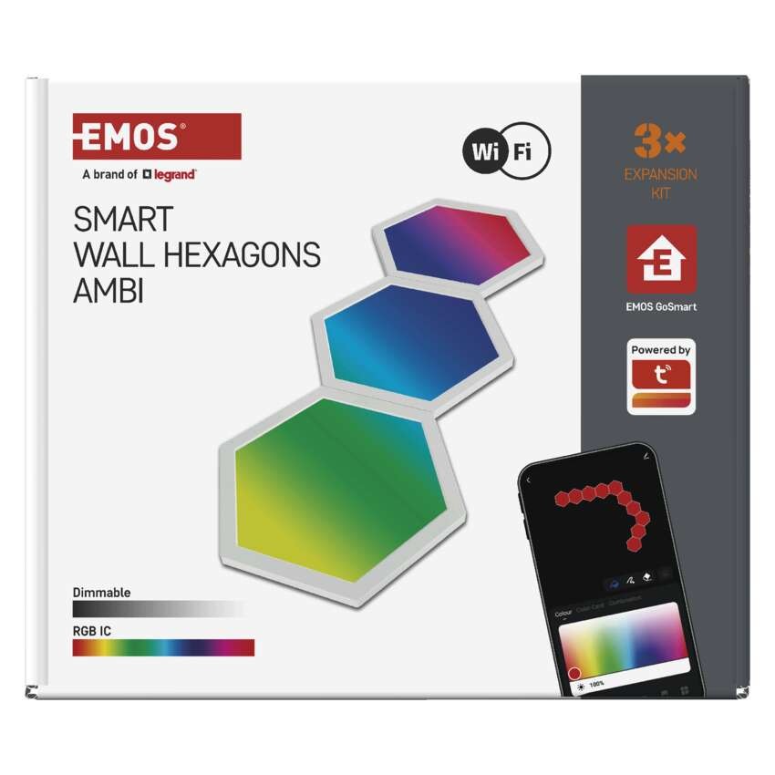 GoSmart LED-Leuchte Hexagon, Erweiterungsset, 3-teilig, 1,8W, RGBIC dimmbar, WiFi