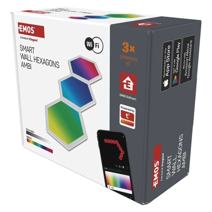 GoSmart LED-Leuchte Hexagon, Erweiterungsset, 3-teilig, 1,8W, RGBIC dimmbar, WiFi