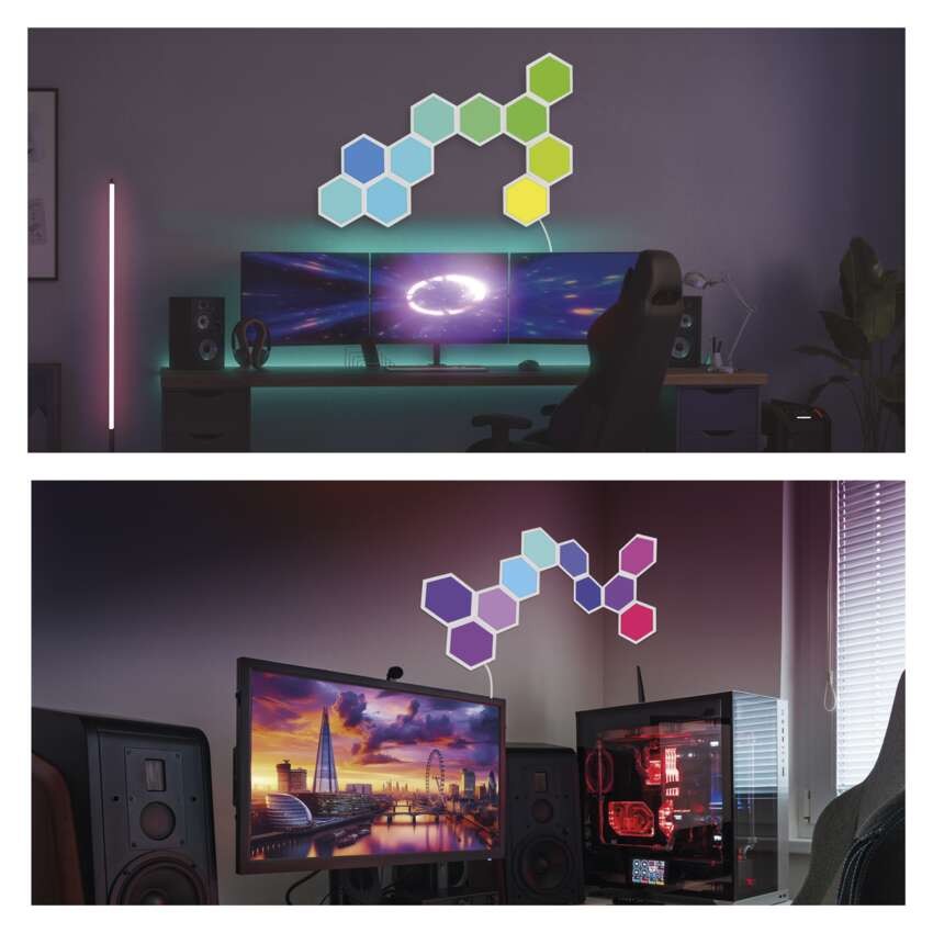 GoSmart LED-Leuchte Hexagon, Erweiterungsset, 3-teilig, 1,8W, RGBIC dimmbar, WiFi