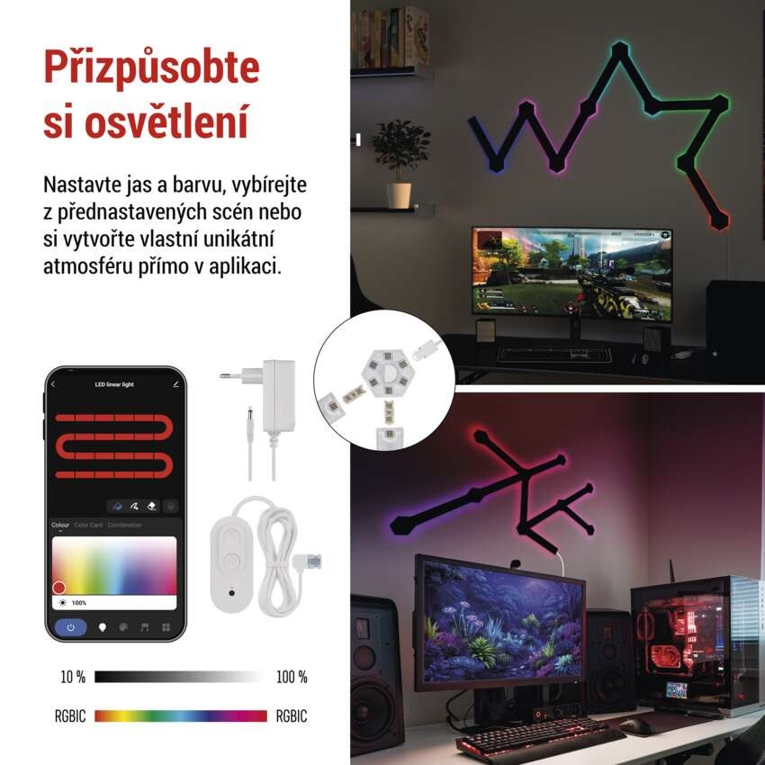 GoSmart LED svítidlo Lines černé, 9 dílů, 34 W, RGBIC stmívatelné, WiFi