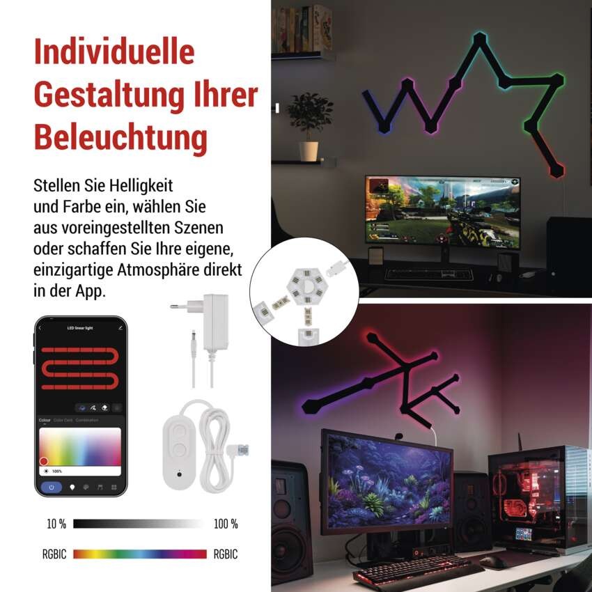 GoSmart LED Leuchte Lines schwarz, 9 Teile, 34 W, RGBIC dimmbar, WiFi