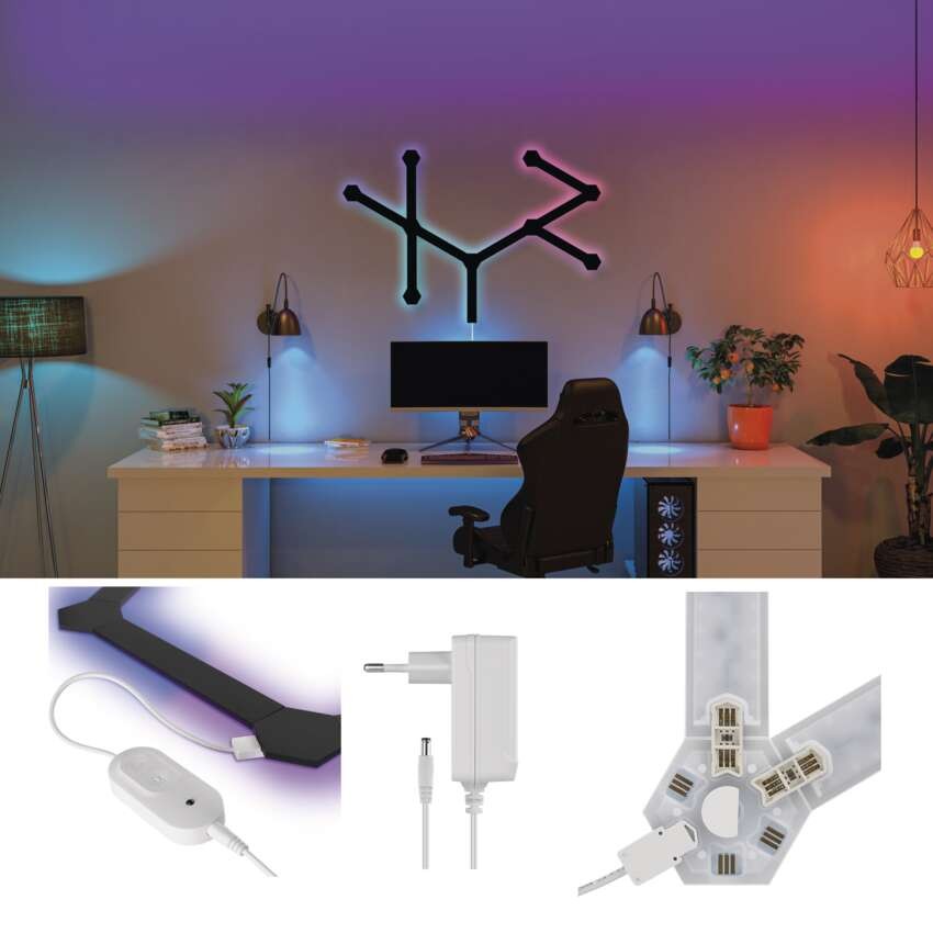 GoSmart LED Leuchte Lines schwarz, 9 Teile, 34 W, RGBIC dimmbar, WiFi