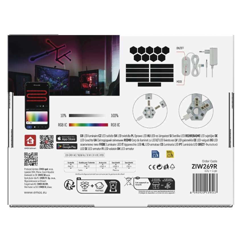 GoSmart LED Leuchte Lines schwarz, 9 Teile, 34 W, RGBIC dimmbar, WiFi
