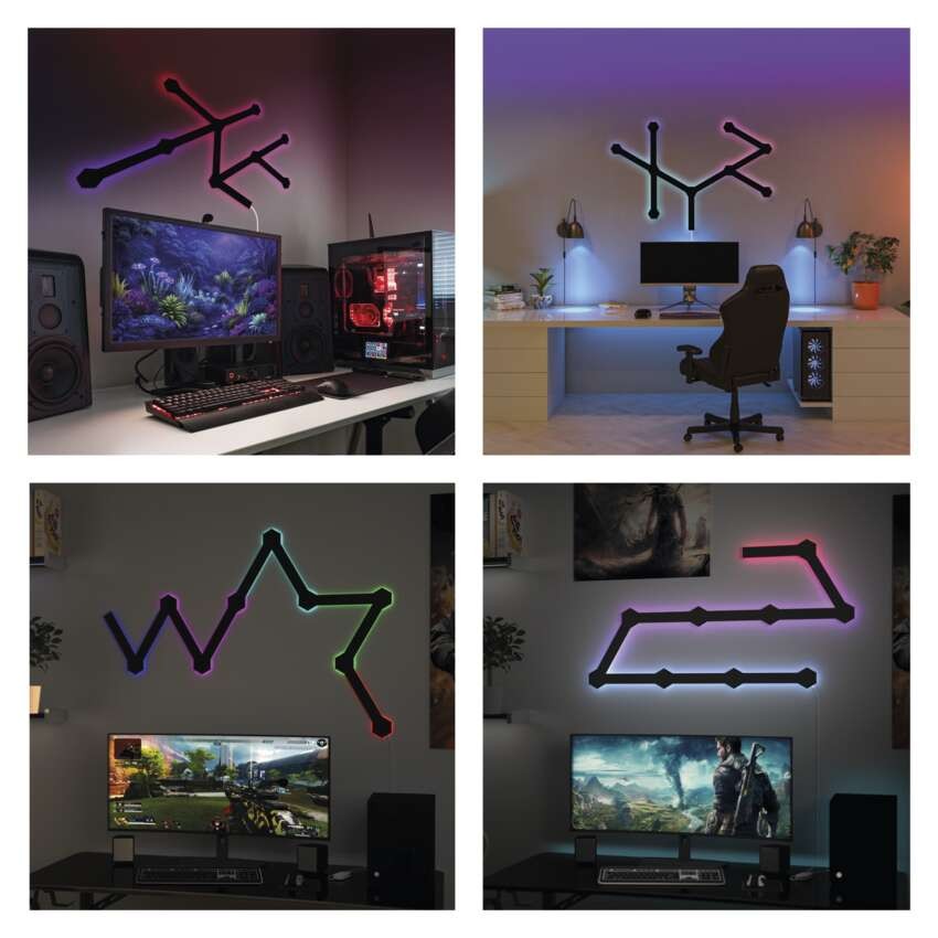 GoSmart LED Leuchte Lines schwarz, 9 Teile, 34 W, RGBIC dimmbar, WiFi