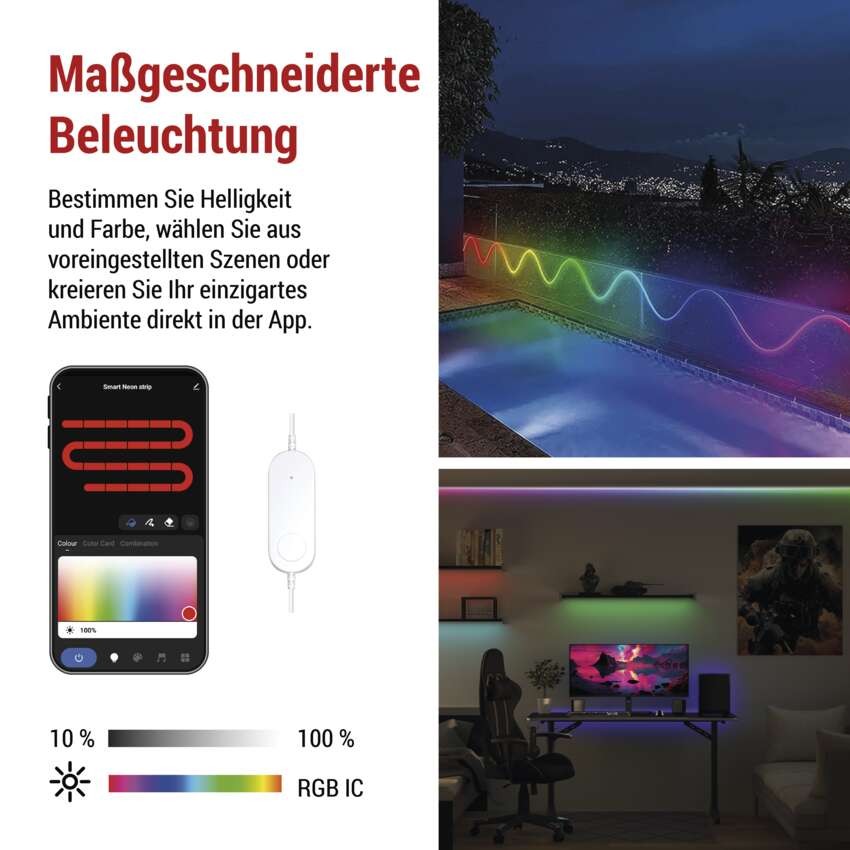 GoSmart Flexible LED-Leiste NEON weiß, 3 m, 23 W, RGBIC dimmbar, WiFi