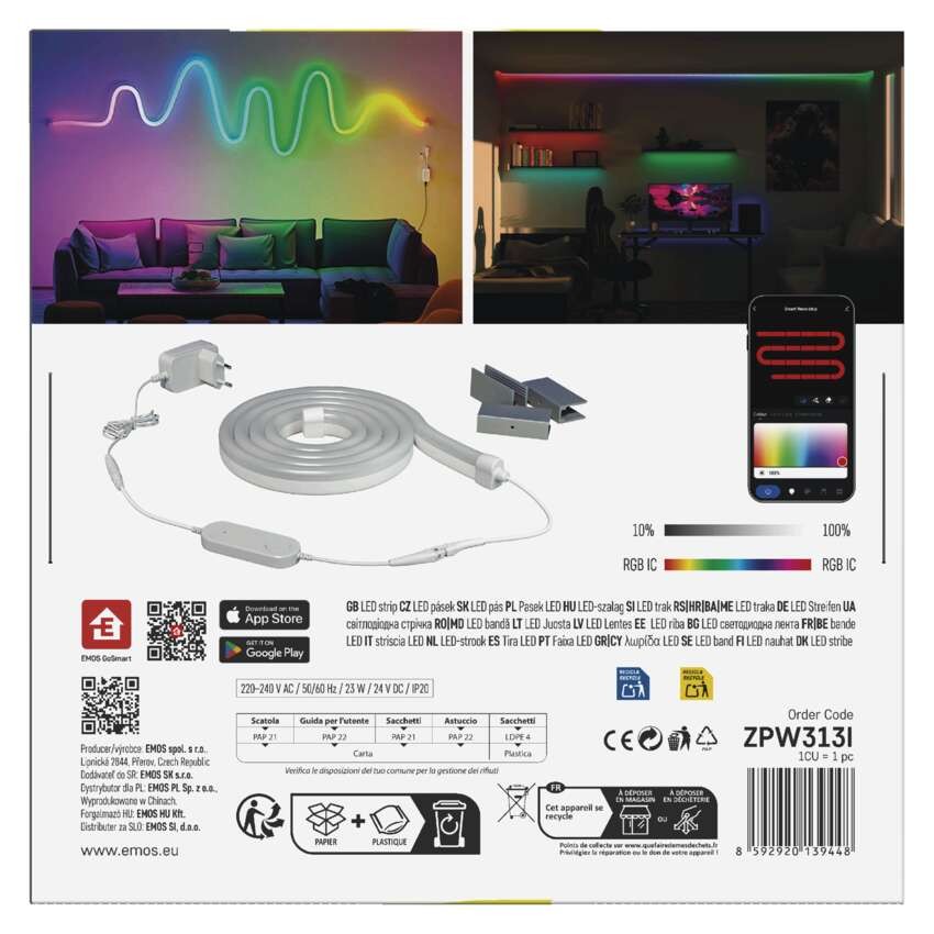 GoSmart Flexible LED-Leiste NEON weiß, 3 m, 23 W, RGBIC dimmbar, WiFi