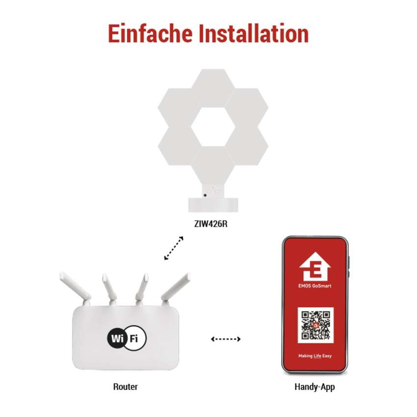 GoSmart LED-Tischleuchte Hexagon weiß, 6-teilig, RGBIC dimmbar, WiFi