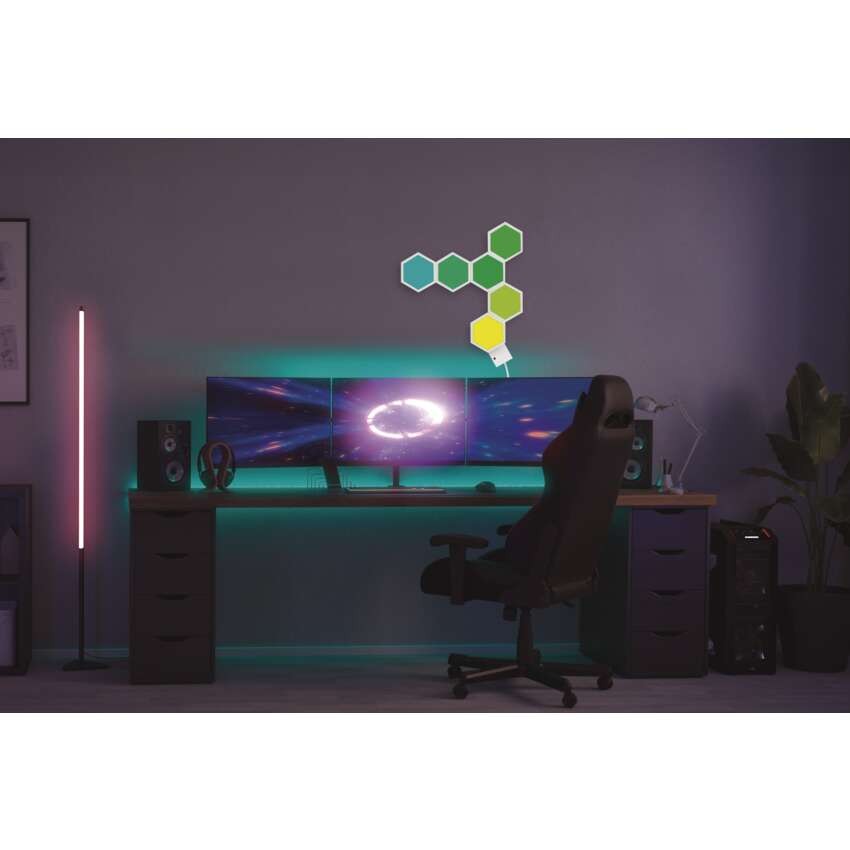 GoSmart LED-Tischleuchte Hexagon weiß, 6-teilig, RGBIC dimmbar, WiFi