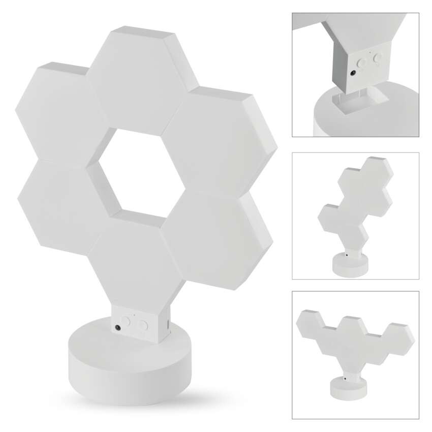 GoSmart LED-Tischleuchte Hexagon weiß, 6-teilig, RGBIC dimmbar, WiFi