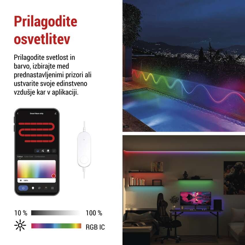 GoSmart Prilagodljiv LED trak NEON bele barve, 5 m, 33 W, RGBICz možnostjo zatemnitve, WiF