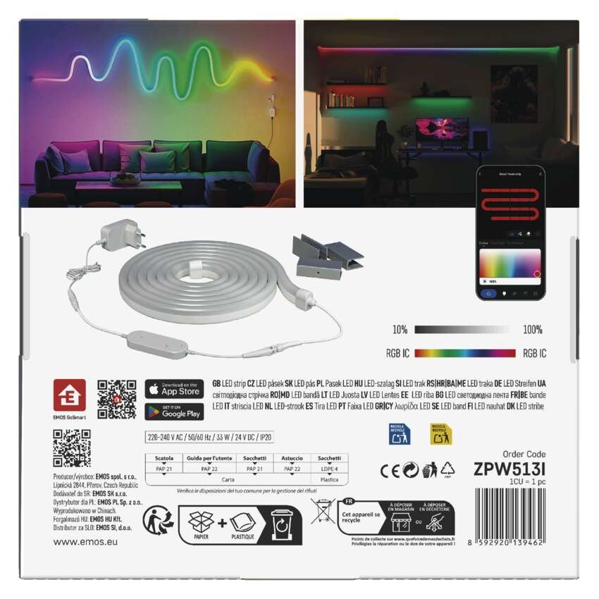 GoSmart Flexible LED-Leiste NEON weiß, 5 m, 33 W, RGBIC dimmbar, WiFi