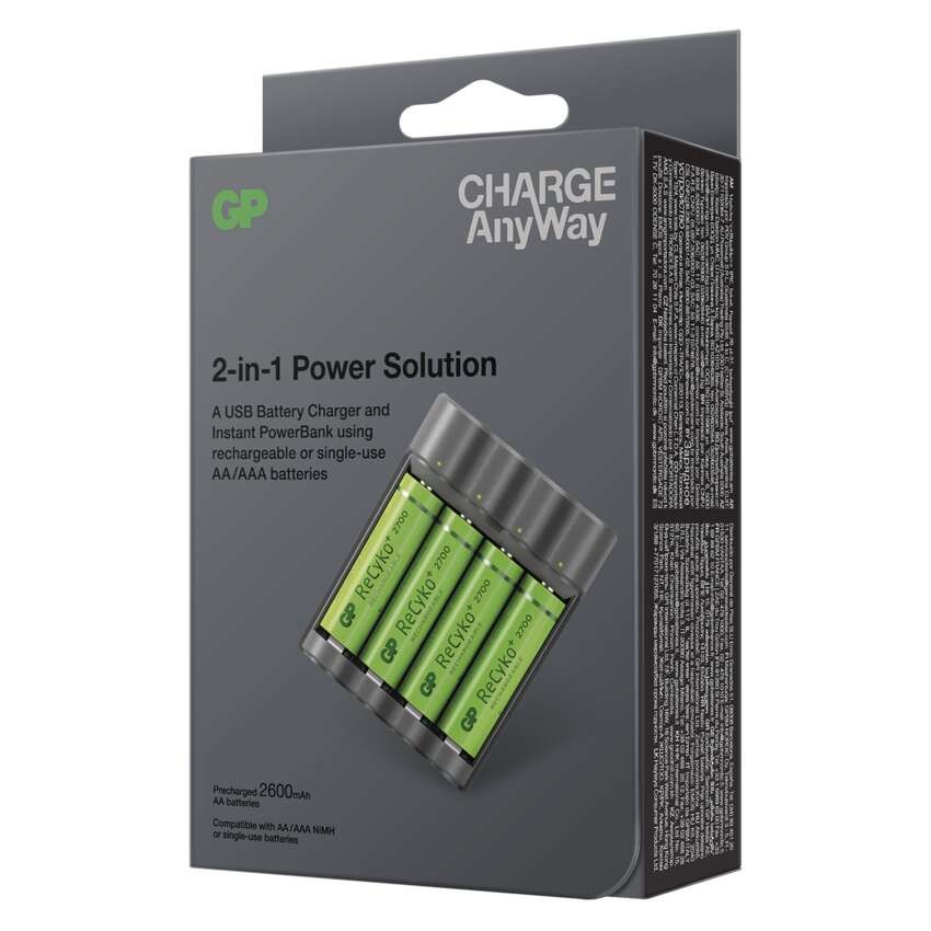 GP Charge AnyWay 2in1 power bank és elemtöltő
