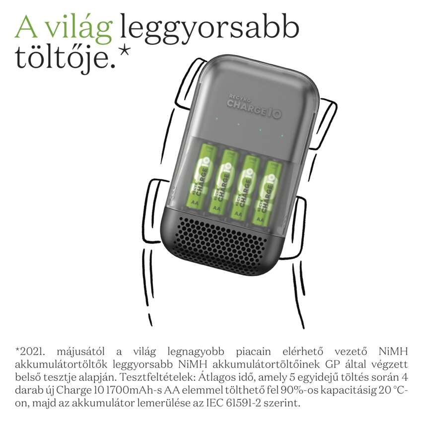 GP Akkumulátor töltő Charge 10 S491 + 4× AA