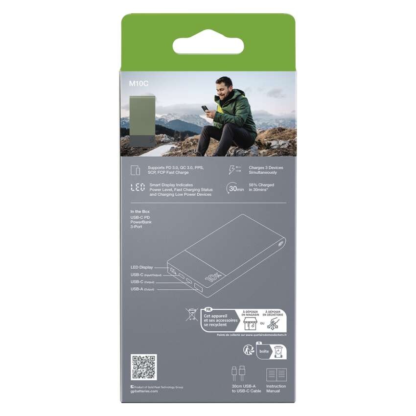 GP Powerbank M2+ Series, 10 000 mAh, 22,5 W, zöld