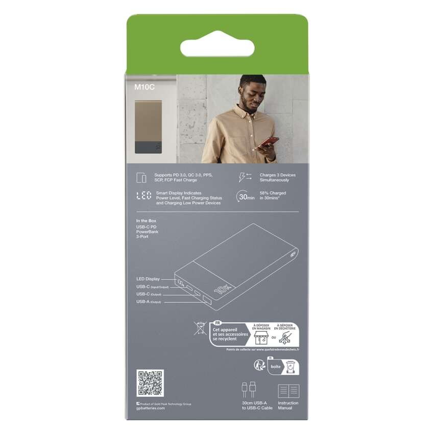 GP Powerbank M2+ Series, 10 000 mAh, 22,5 W, bézs