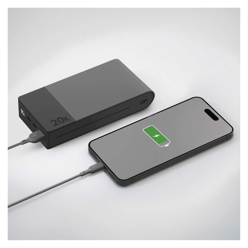 GP M2+ Series powerbank, 20 000 mAh, 22,5 W, siva