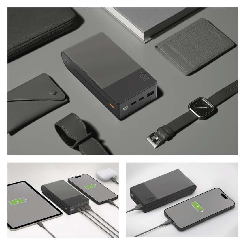 GP M2+ Series powerbank, 20 000 mAh, 22,5 W, siva