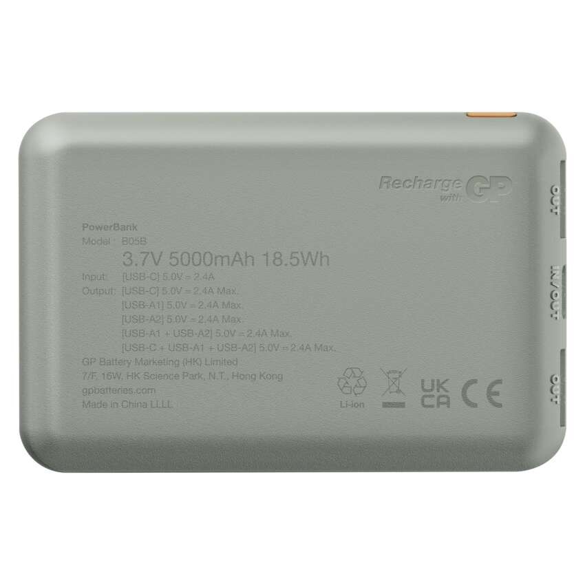GP Powerbank B+ Series, 5 000 mAh, 12 W, zöldesszürke
