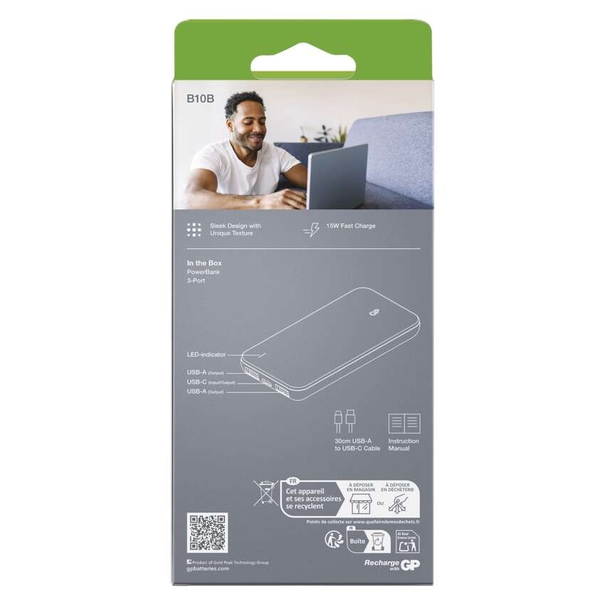 GP Powerbank B+ Series, 10 000 mAh, 15 W, bézs