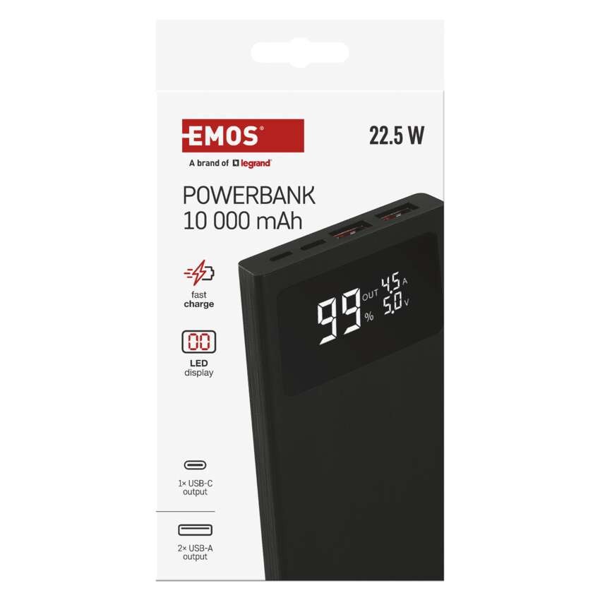 Powerbank EMOS BetaQ 10, 10 000 mAh, 22,5 W, schwarz
