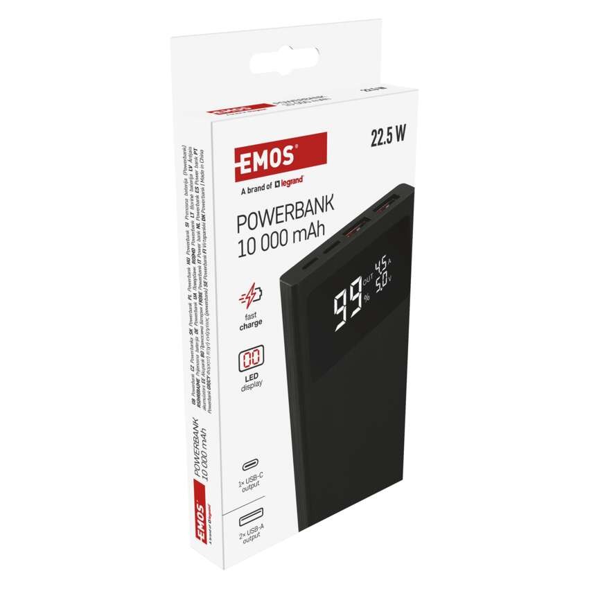 Powerbank EMOS BetaQ 10, 10 000 mAh, 22,5 W, schwarz
